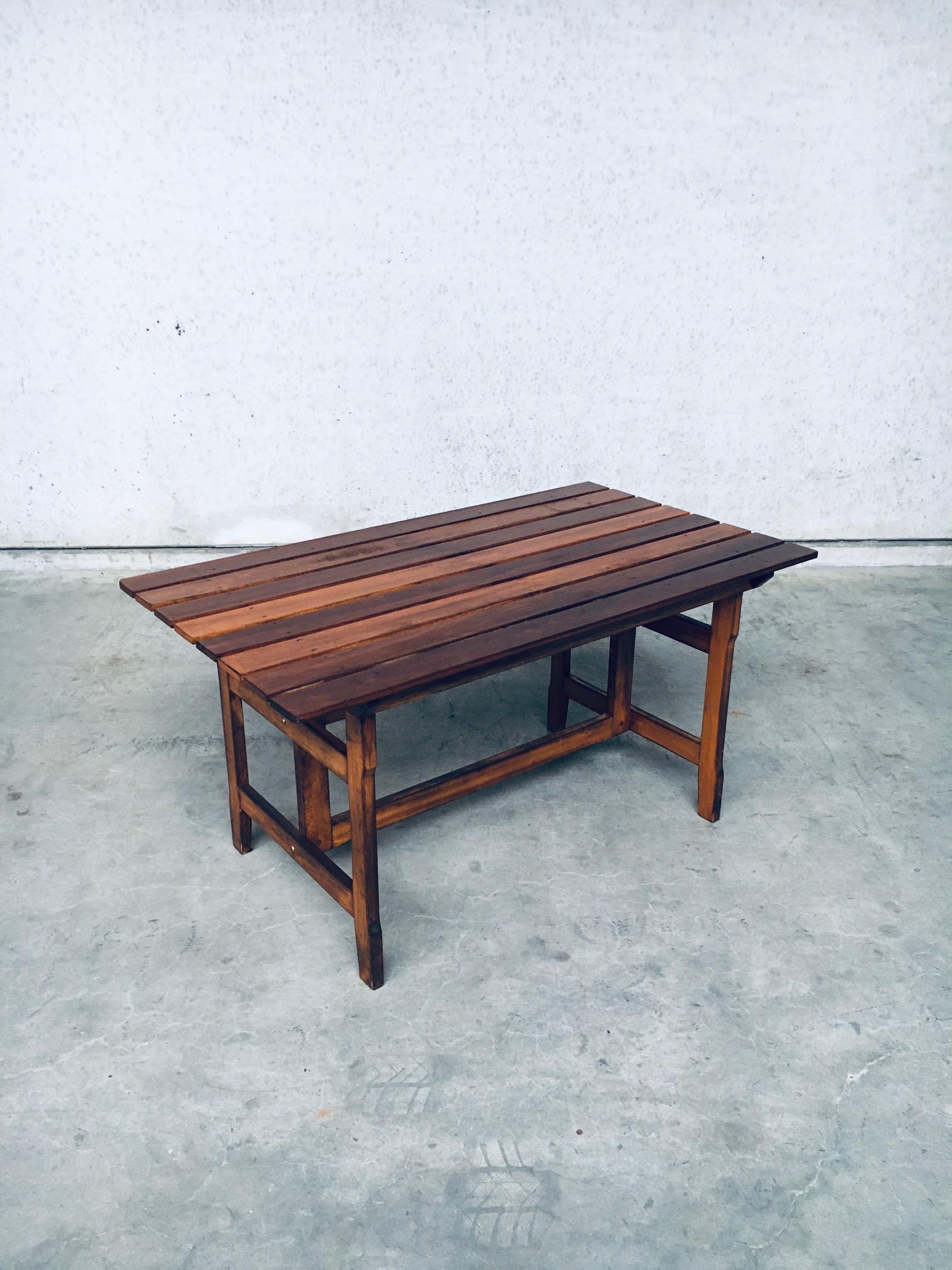 Mid-Century Modern 1970s Design Patinated Wood Garden or Kitchen Table For Sale