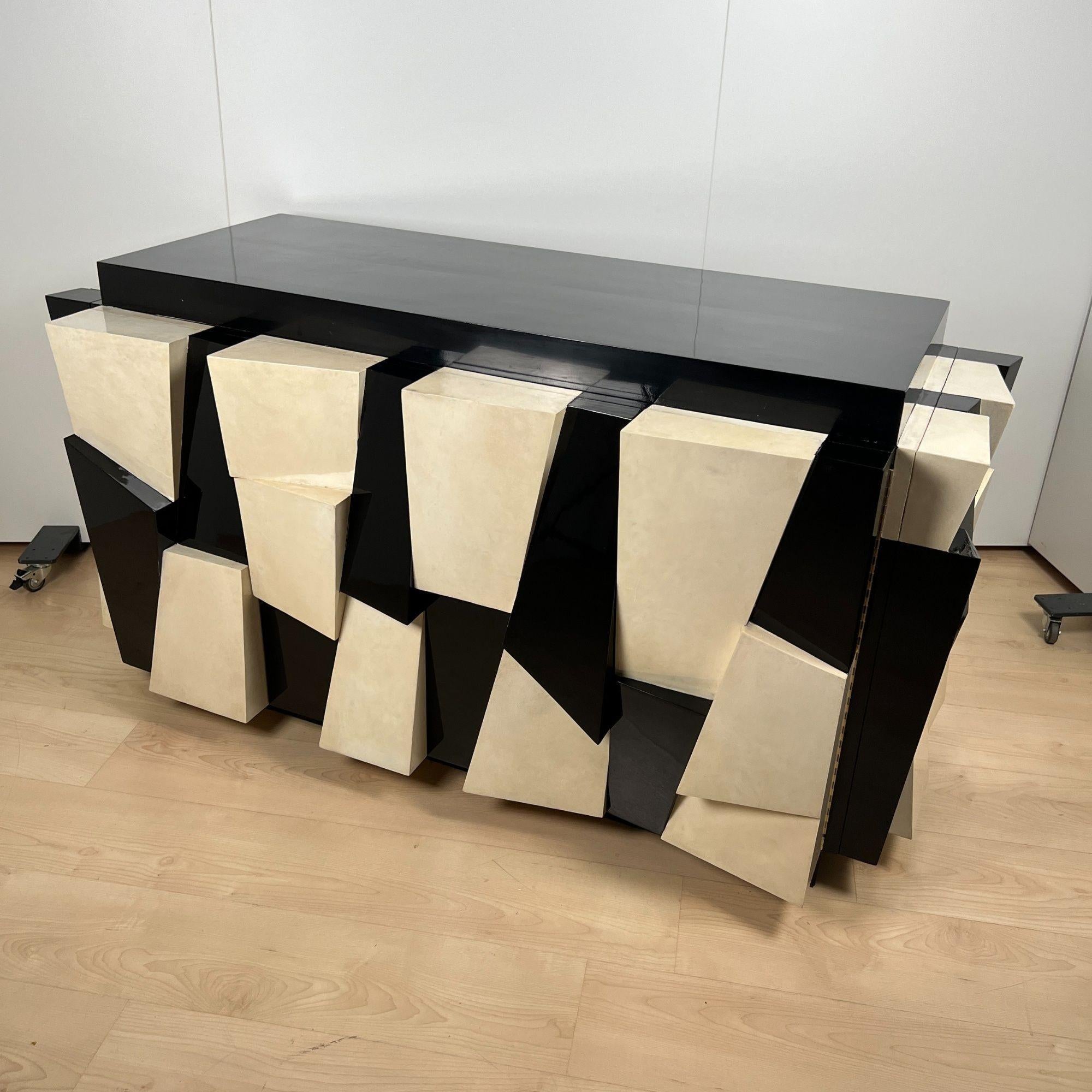 Aparador de diseño según Paul Evans, madera lacada, pergamino, Italia hacia 1970 6