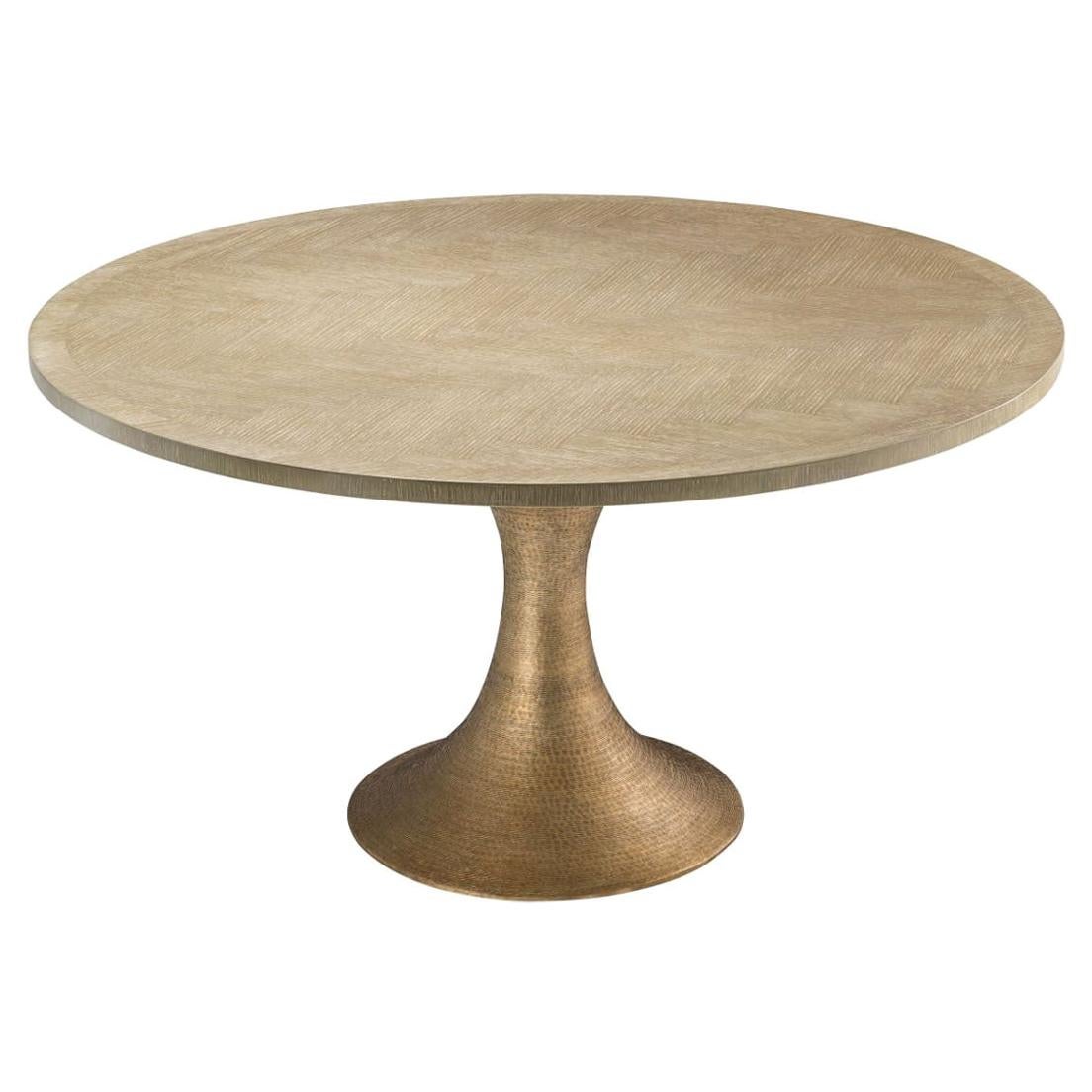 1970s Design Style Brass and Wooden Round Pedestal Dining Table For Sale