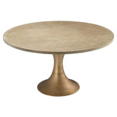 1970s Design Style Brass and Wooden Round Pedestal Dining Table