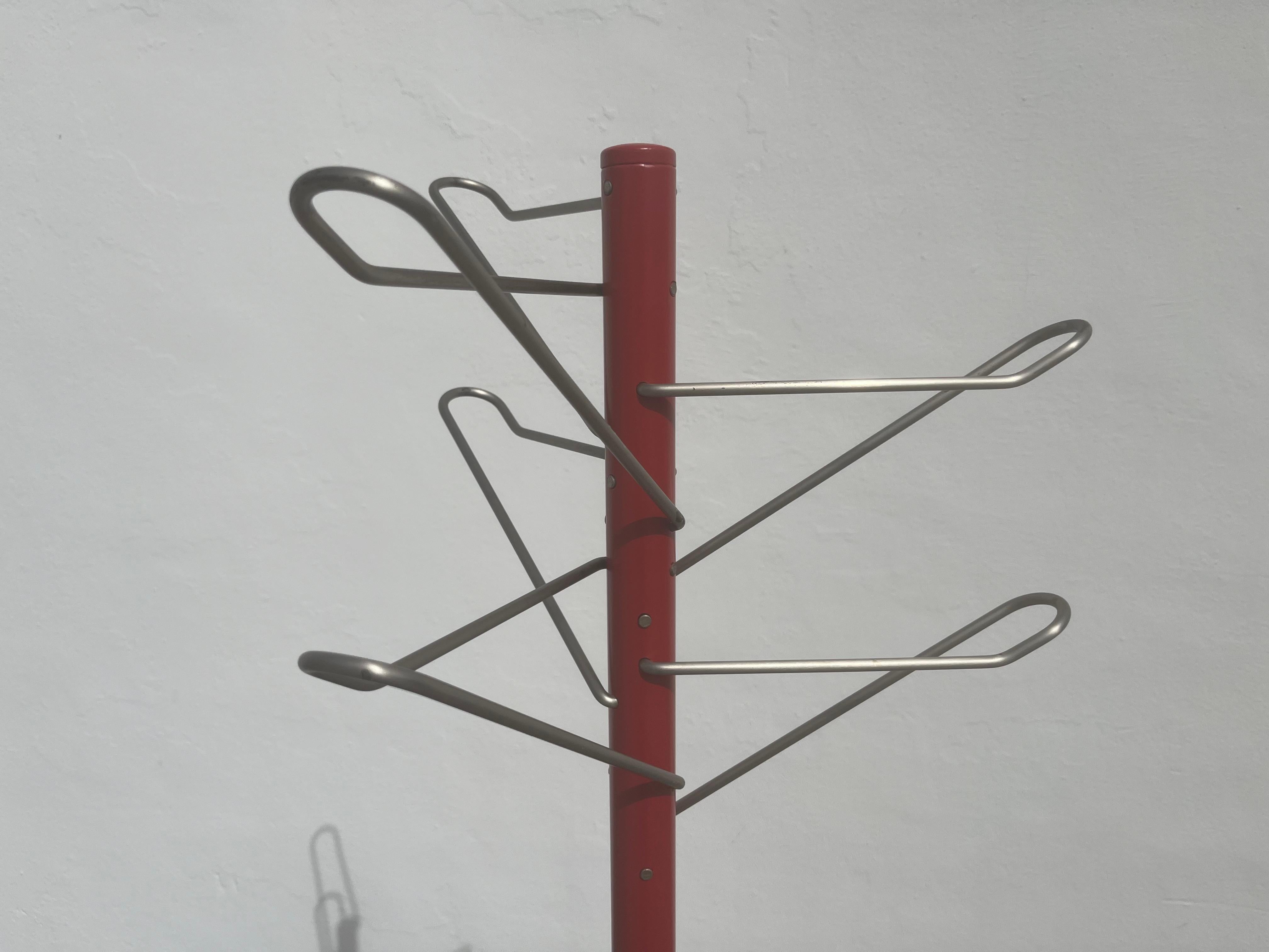 Mid-Century Modern 1970s Designer Italian Coat Rack, Red For Sale
