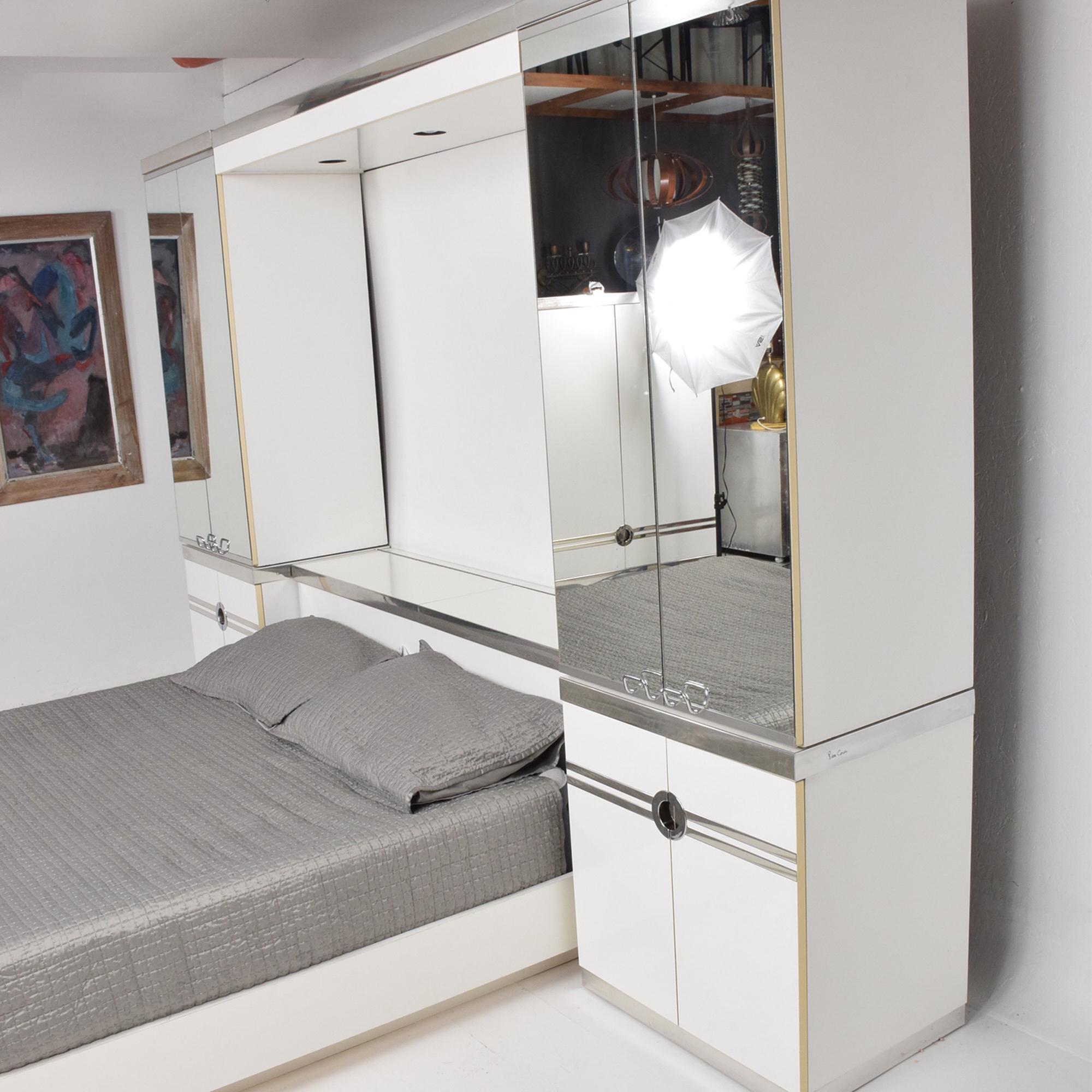 1970s French designer PIERRE CARDIN Mirrored Bedroom Set Ensemble White & Chrome 3
