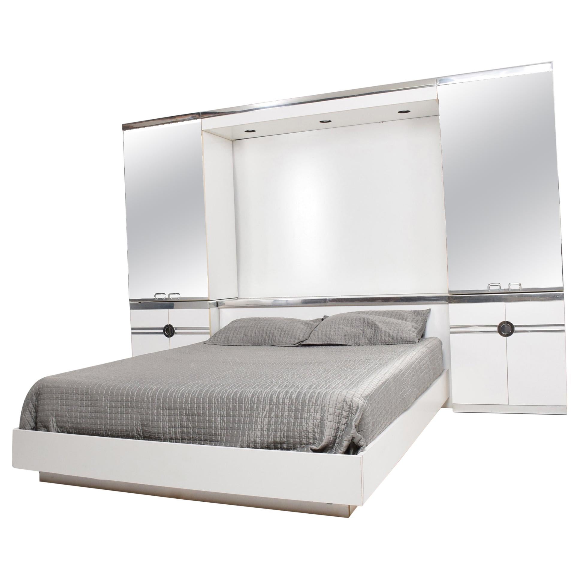 1970s French designer PIERRE CARDIN Mirrored Bedroom Set Ensemble White & Chrome