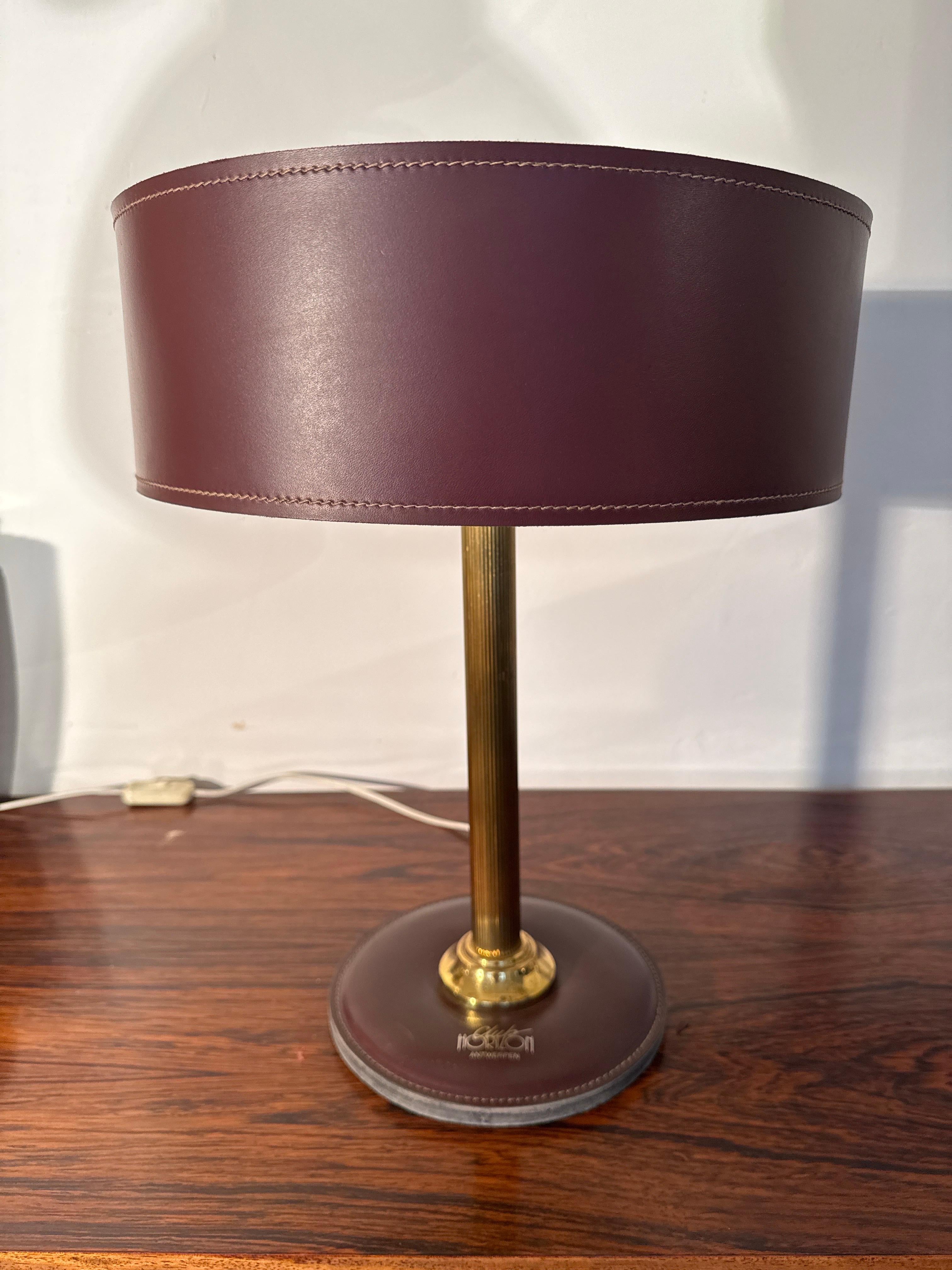 Mid-Century Modern 1970s Desk Lamp Red Leather and Brass attributed to Jaques Adnet, France For Sale