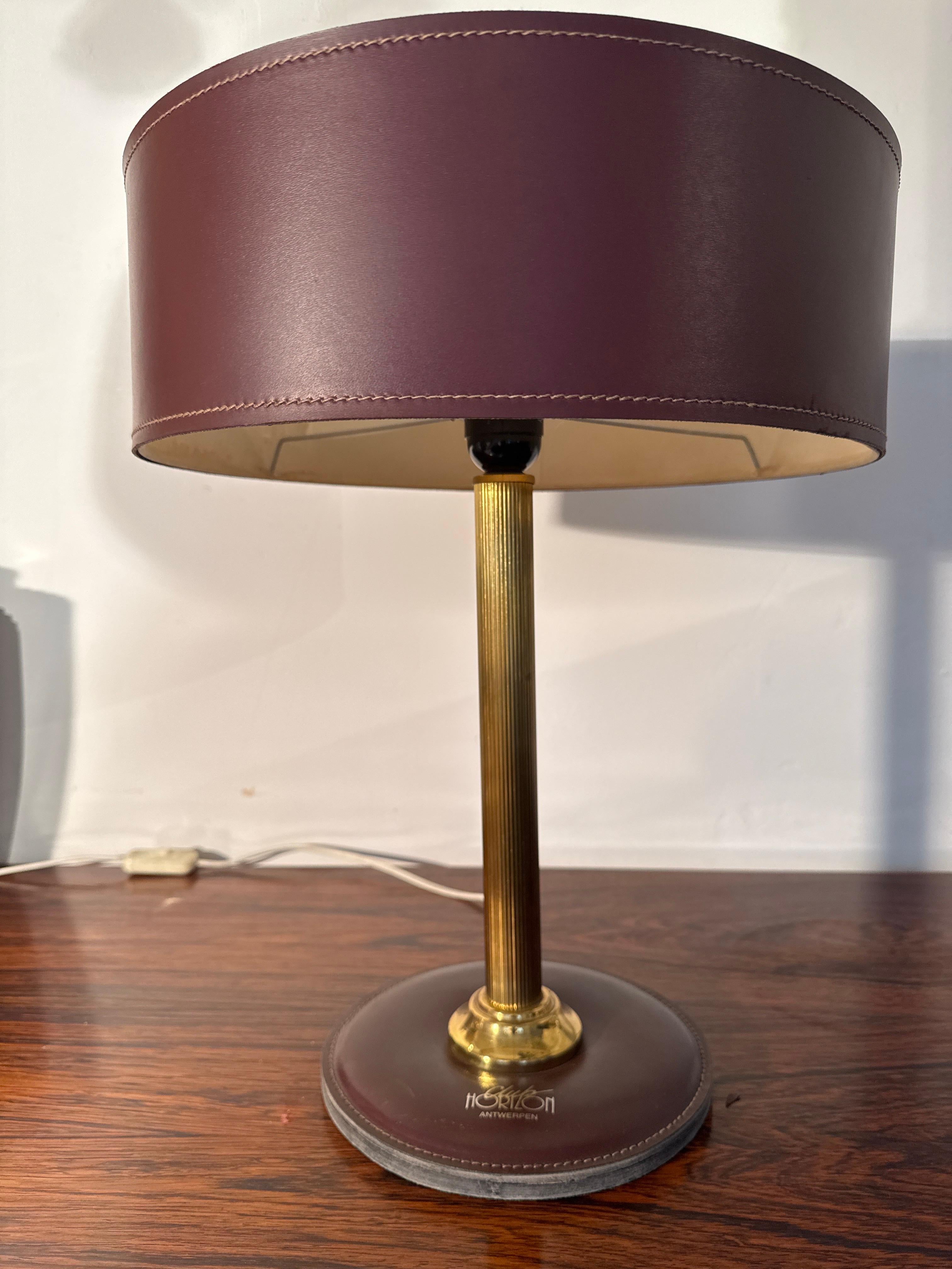 1970s Desk Lamp Red Leather and Brass attributed to Jaques Adnet, France In Good Condition For Sale In Antwerp, BE