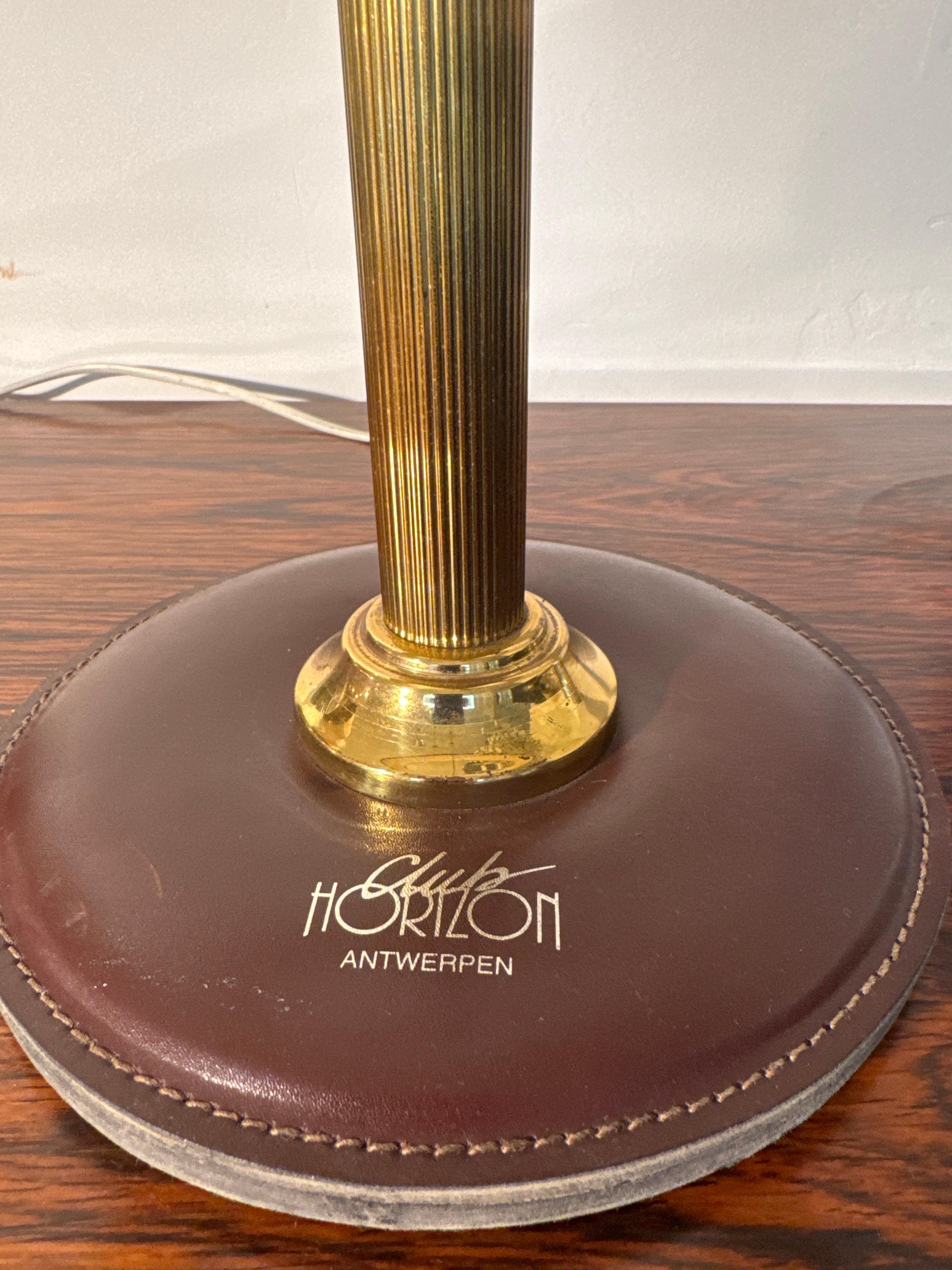 Late 20th Century 1970s Desk Lamp Red Leather and Brass attributed to Jaques Adnet, France For Sale