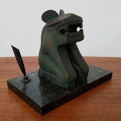 1970s Desk Set with Pen Holder and Stamp Dispenser in the Style of James Mont