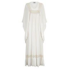 Retro 1970s Dew Styles White Cotton Angel-Sleeve Dress