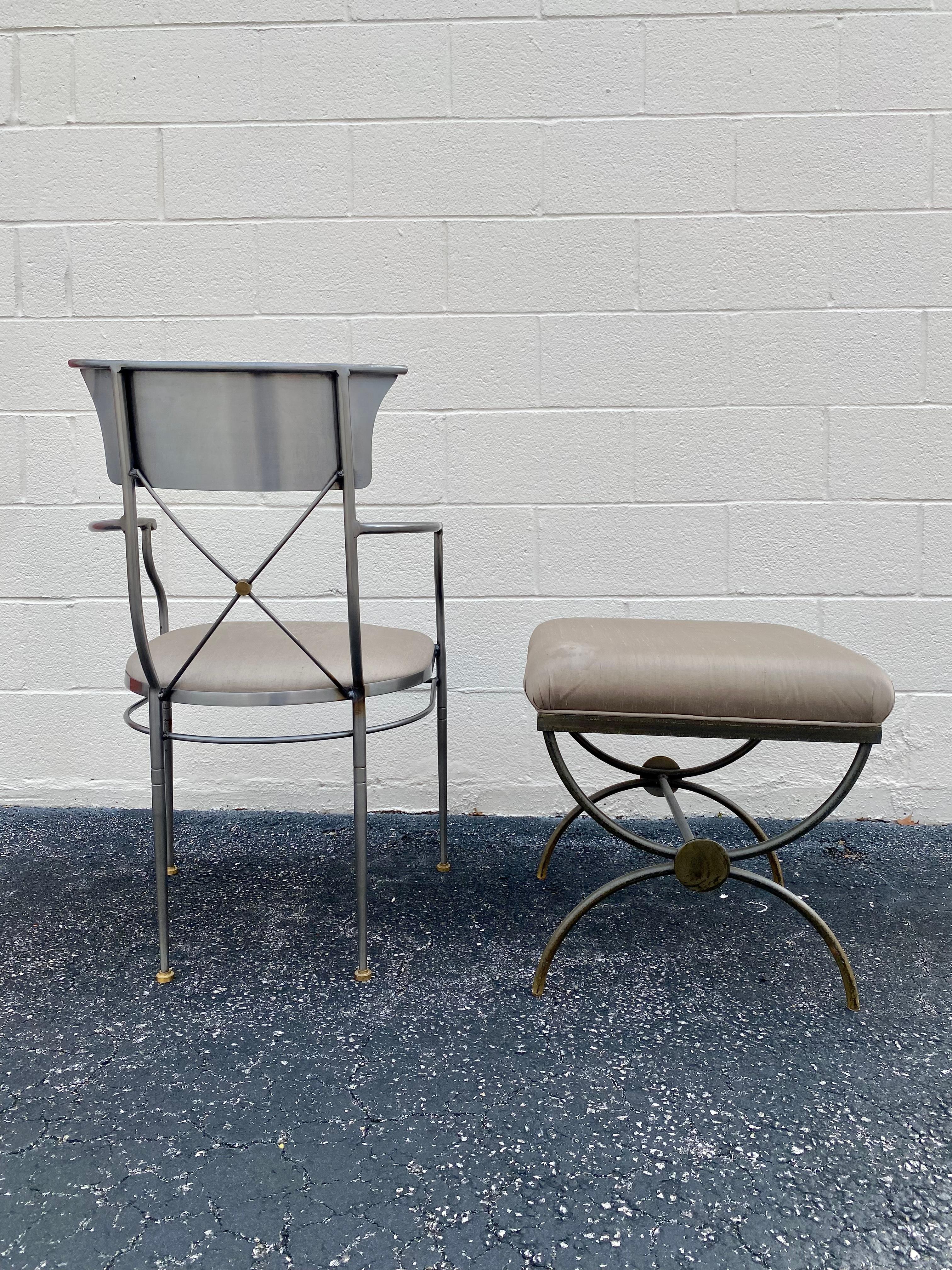 Mid-Century Modern 1970s Industrial Steel DIA Chair and Ottoman, Set of 2 For Sale