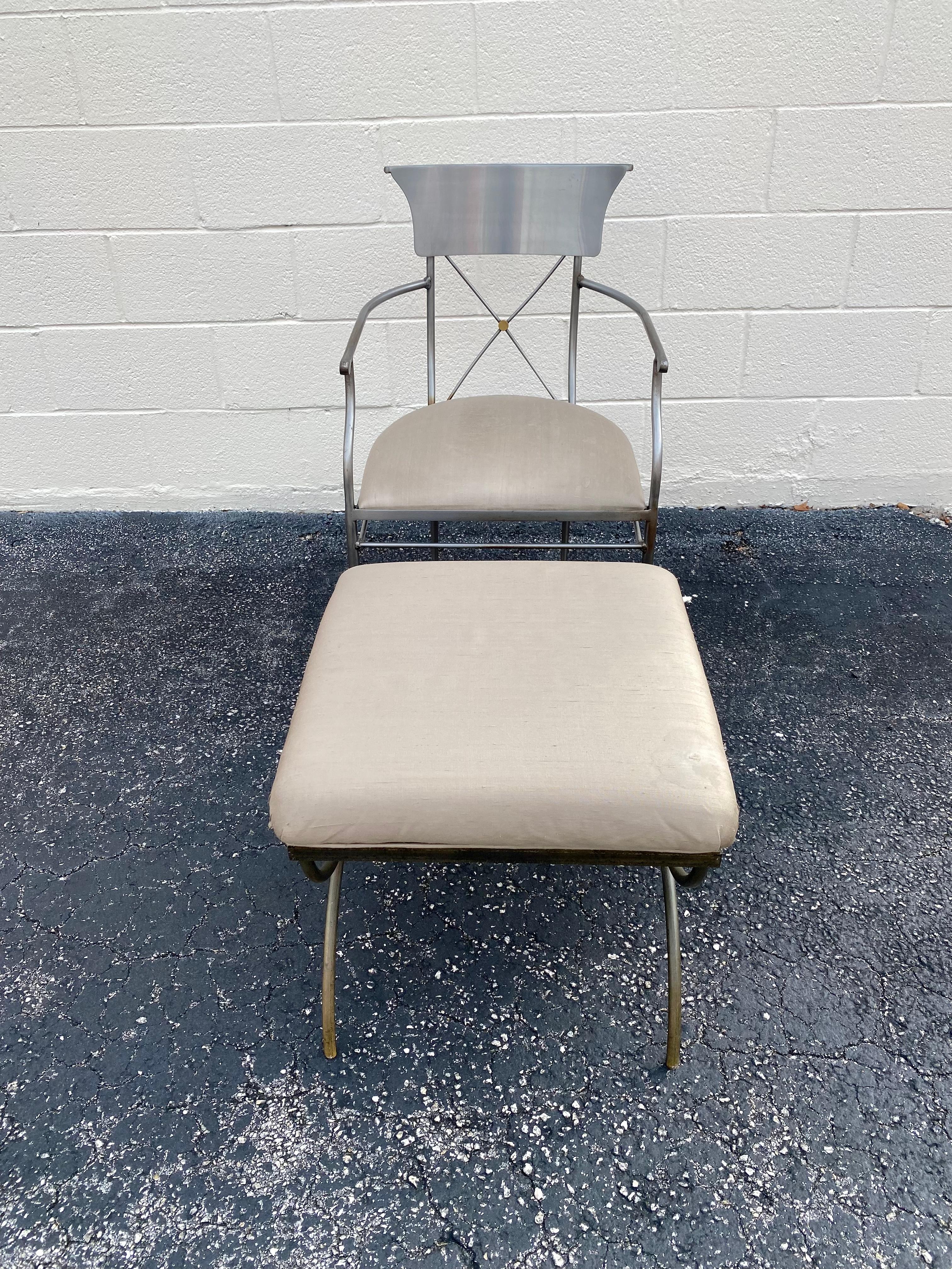 American 1970s Industrial Steel DIA Chair and Ottoman, Set of 2 For Sale