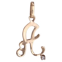 1970s Diamond 14 Karat Yellow Gold A Letter Charm Pendant
