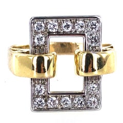 1970s Diamond 18 Karat Two-Tone Gold Buckle Rectangular Ring