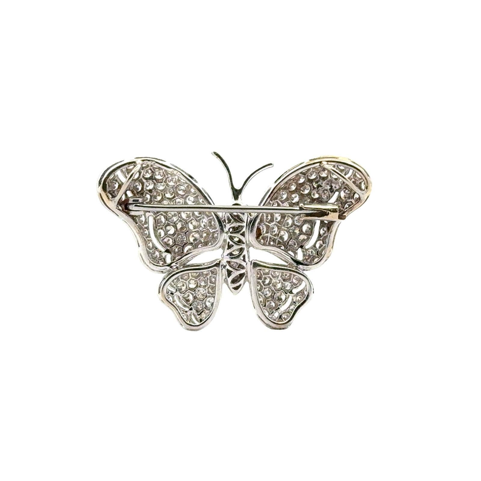 Modern 1970's Diamond 18 Karat White Gold Butterfly Vintage Pin/Pendant For Sale