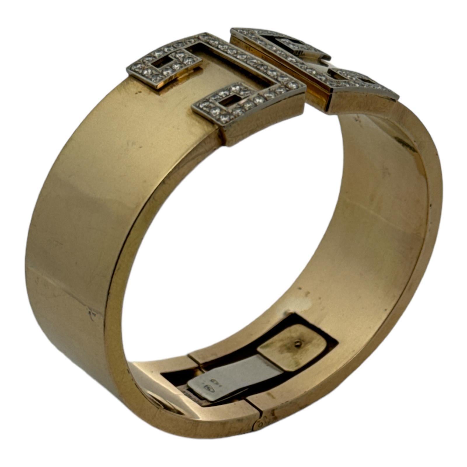 Contemporain Bracelet manchette à charnières vintage en or jaune 18 carats avec diamants des années 1970 en vente