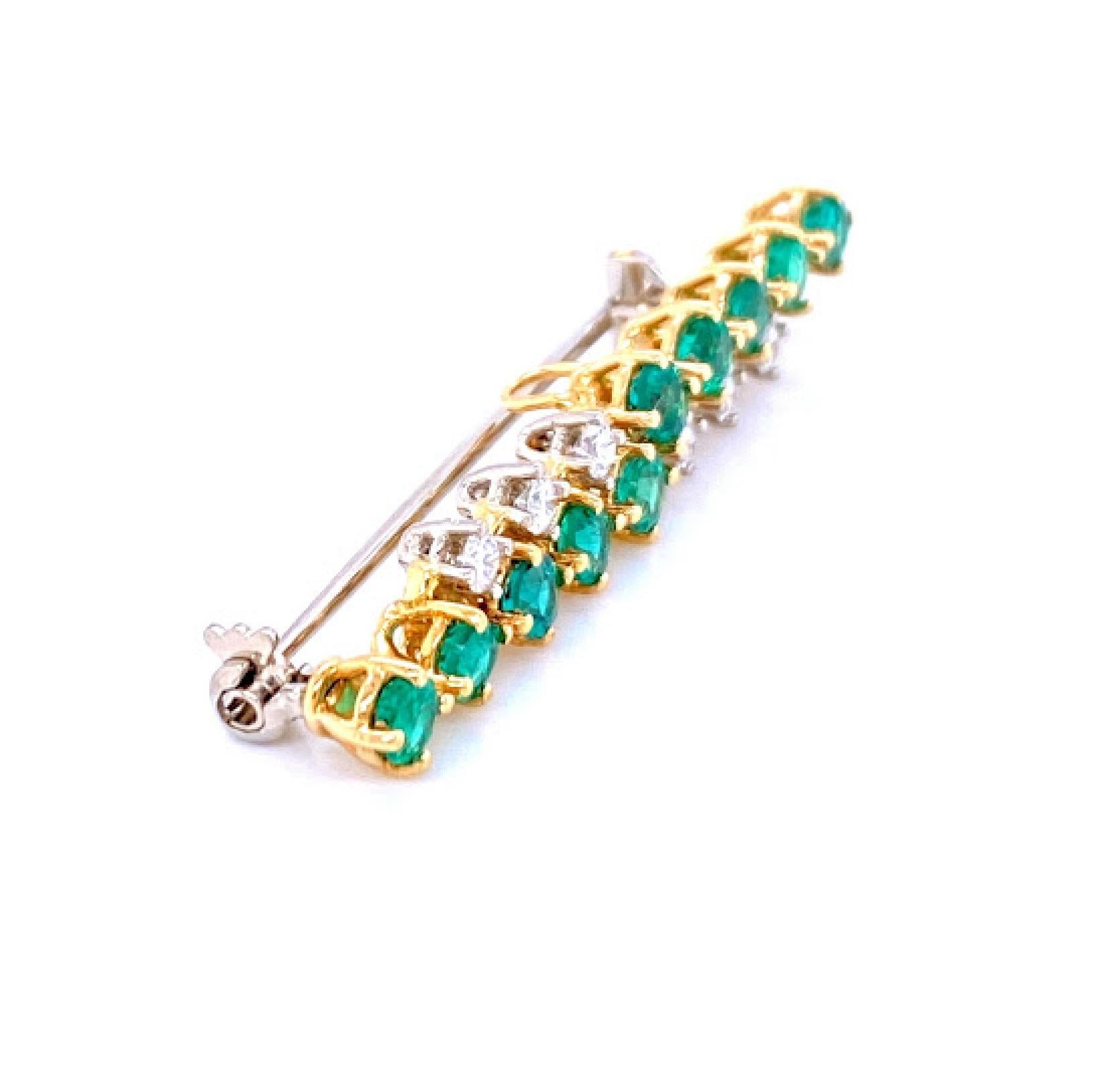 Contemporary 1970s Diamond and Emerald Pin