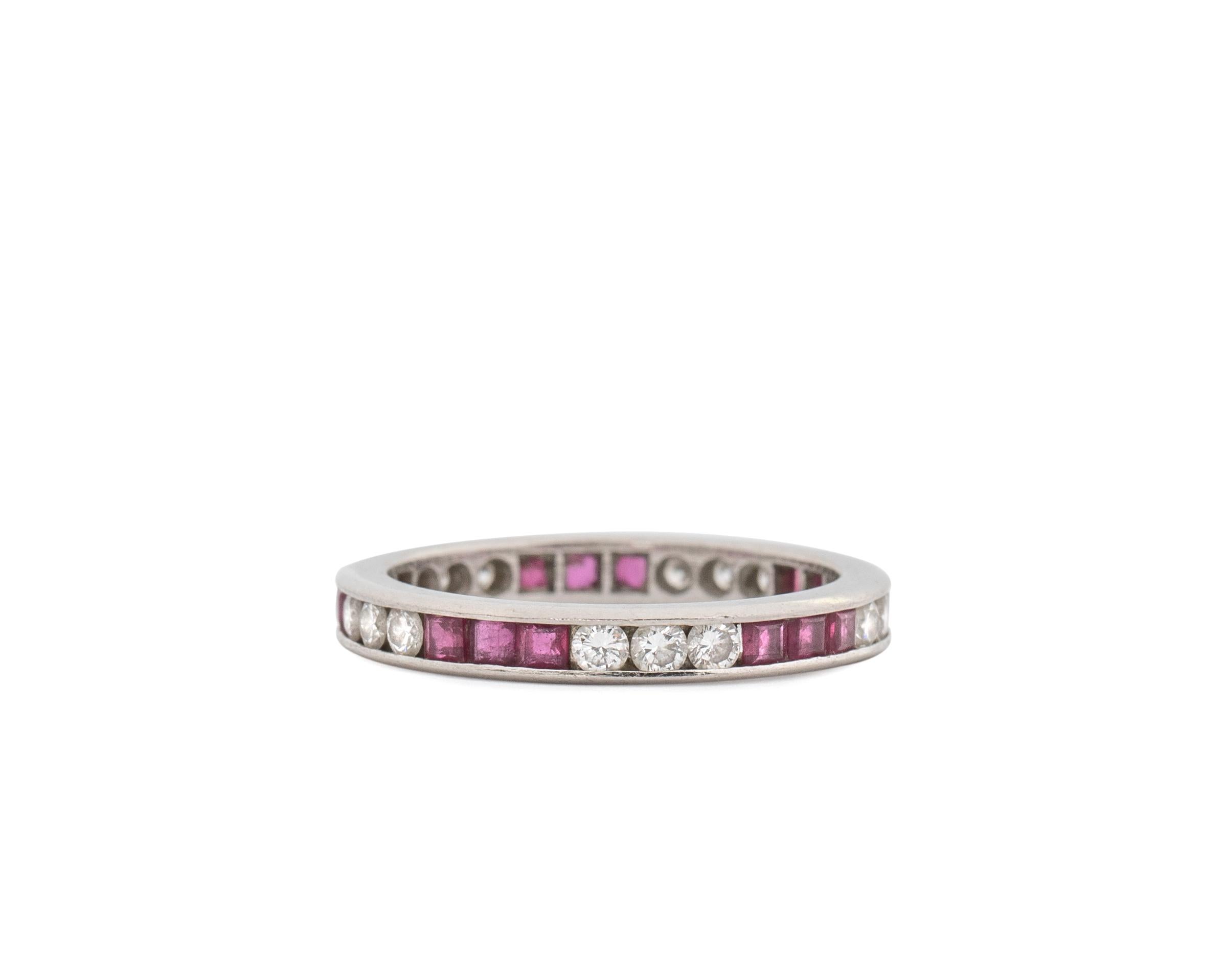 Retro 1970s Diamond and Ruby Ring Band in Platinum