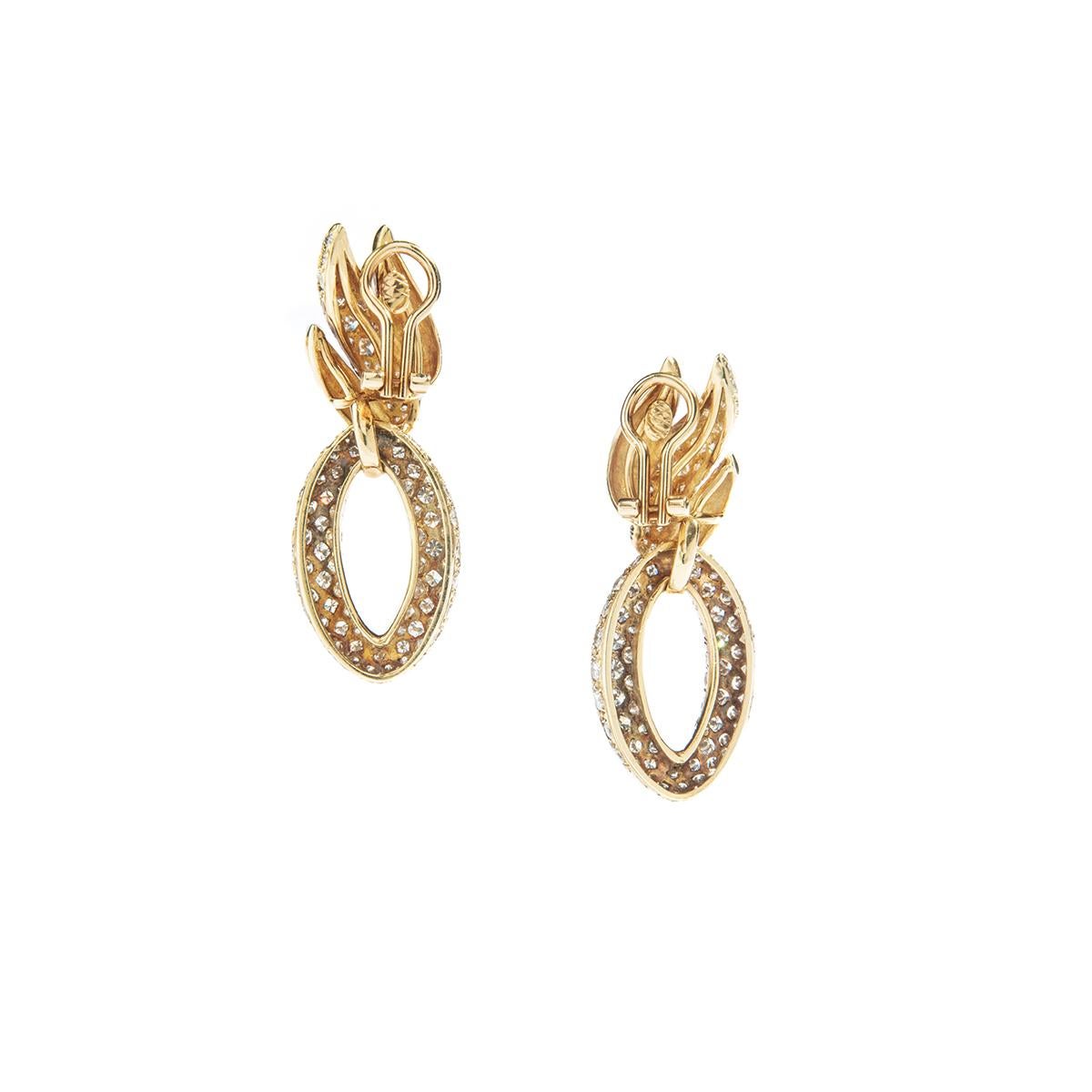 Women's Diamond and Yellow Gold Ear Pendants 1970S For Sale