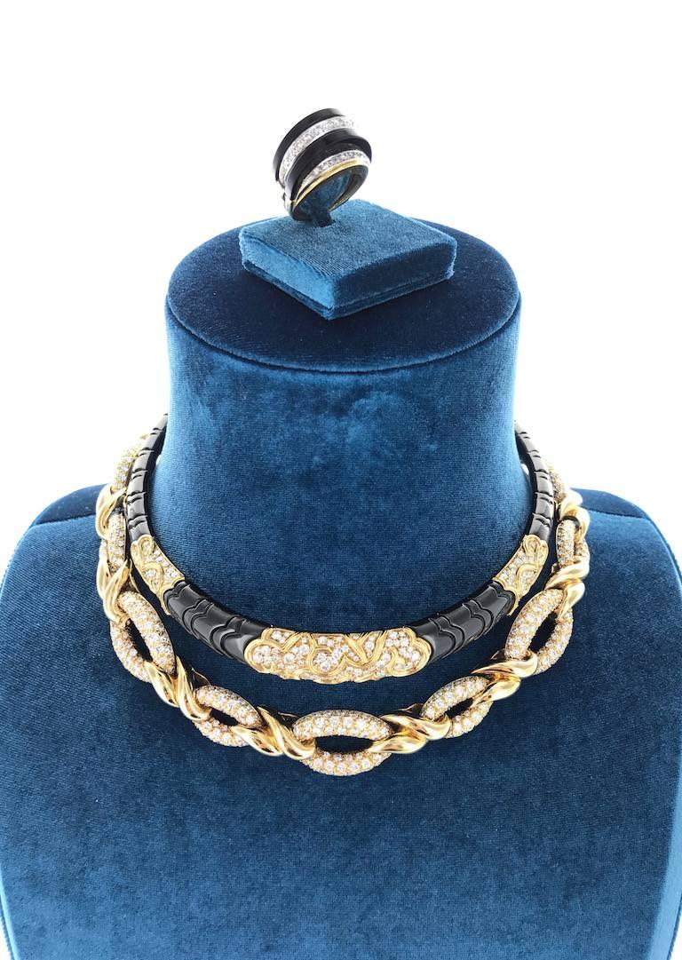 Retro 1970s Diamond and Yellow Gold Necklace Bracelet Set