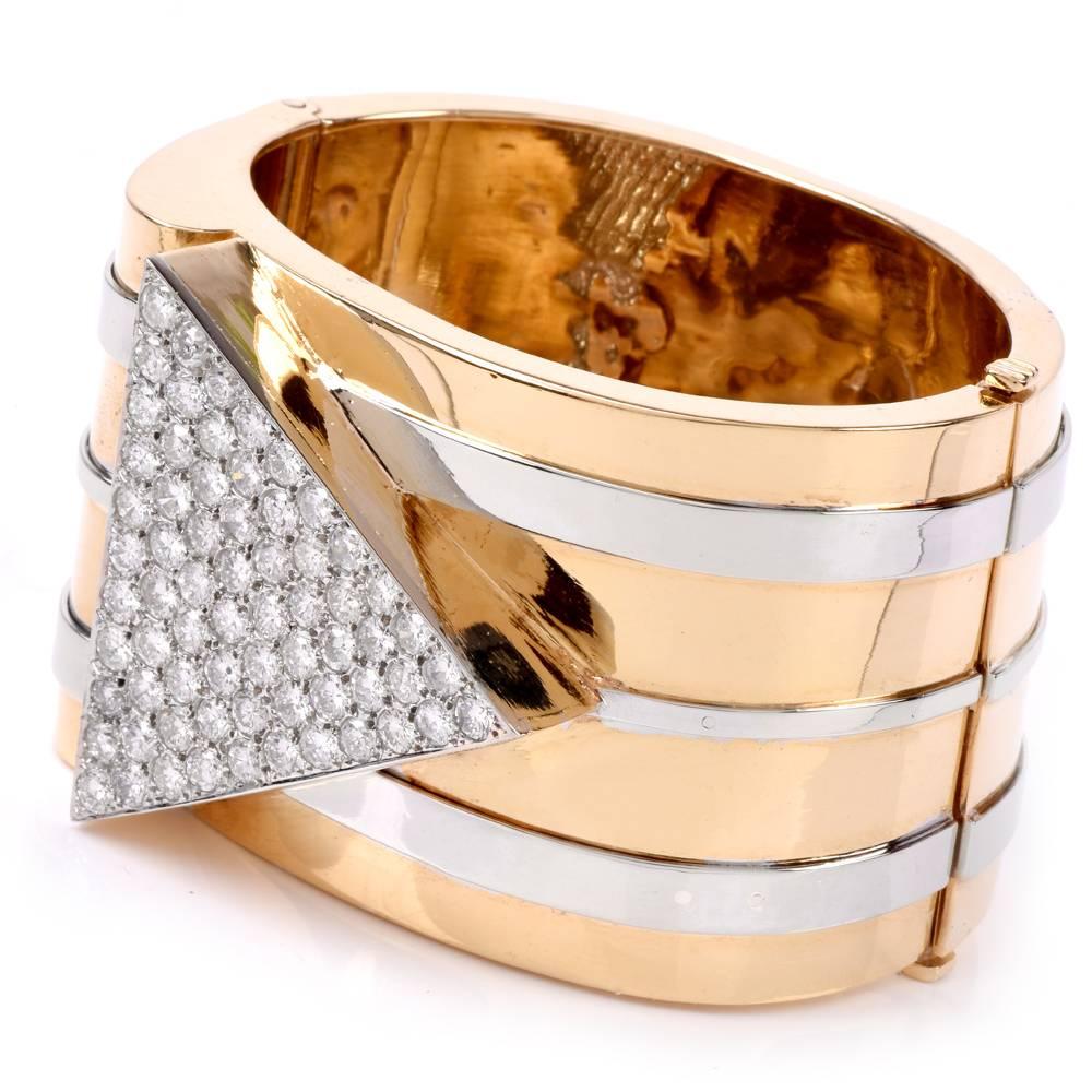 Modern 1970s Diamond Bangle 18 Karat Gold Bracelet