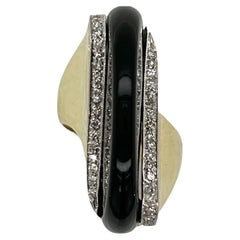 1970's Diamond Black Onyx 14 Karat Yellow Gold Contemporary Cocktail Ring