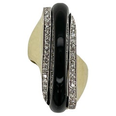 1970's Diamond Black Onyx 14 Karat Yellow Gold Contemporary Cocktail Ring 