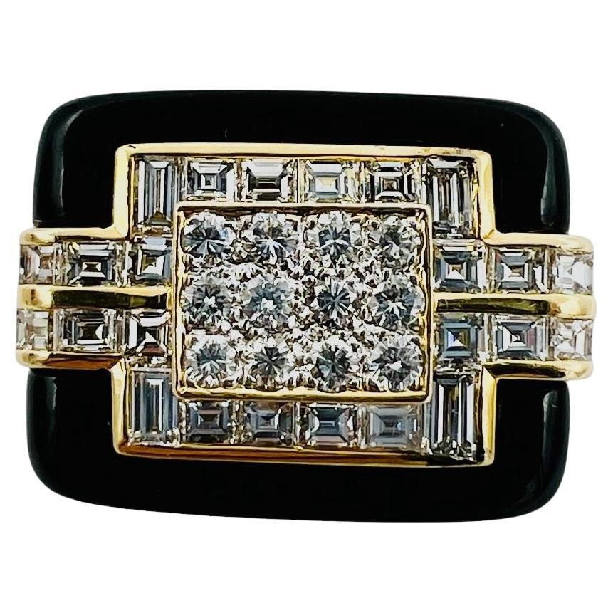 1970s Diamond Black Onyx 18k Yellow Gold Cocktail Ring