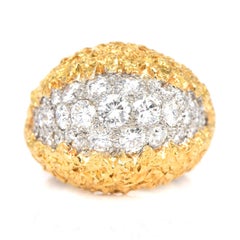 1970's Diamond Cluster 18K Gold Dome Nugget Cocktail Ring