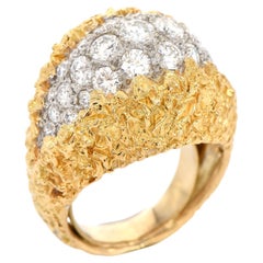 1970's Diamond Cluster 18K Gold Dome Nugget Cocktail Ring