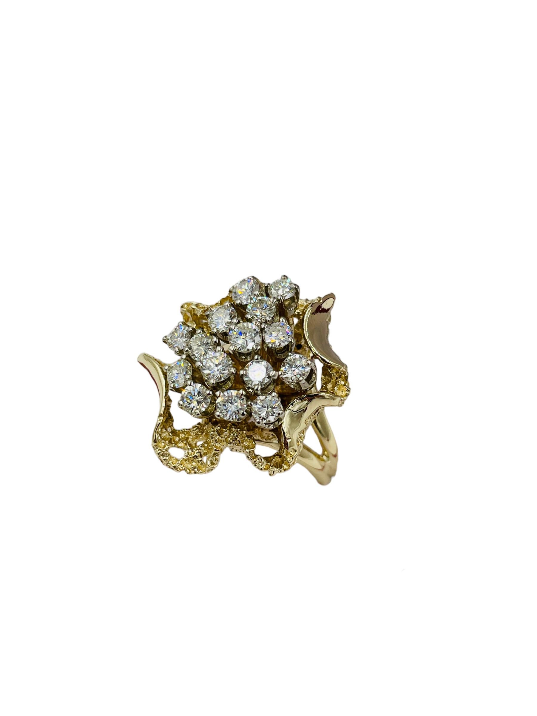 Modern 1970s Diamond Cluster Yellow Gold Ring For Sale