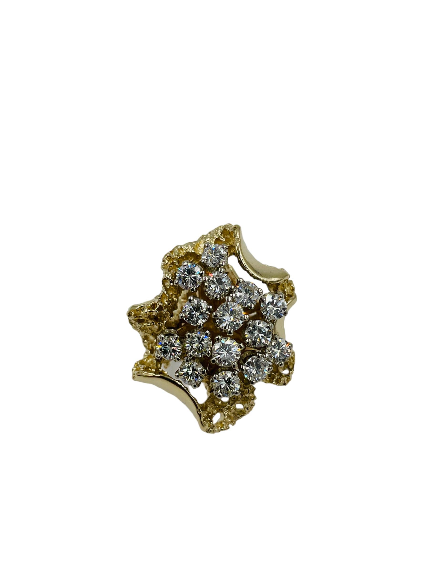 Round Cut 1970s Diamond Cluster Yellow Gold Ring For Sale