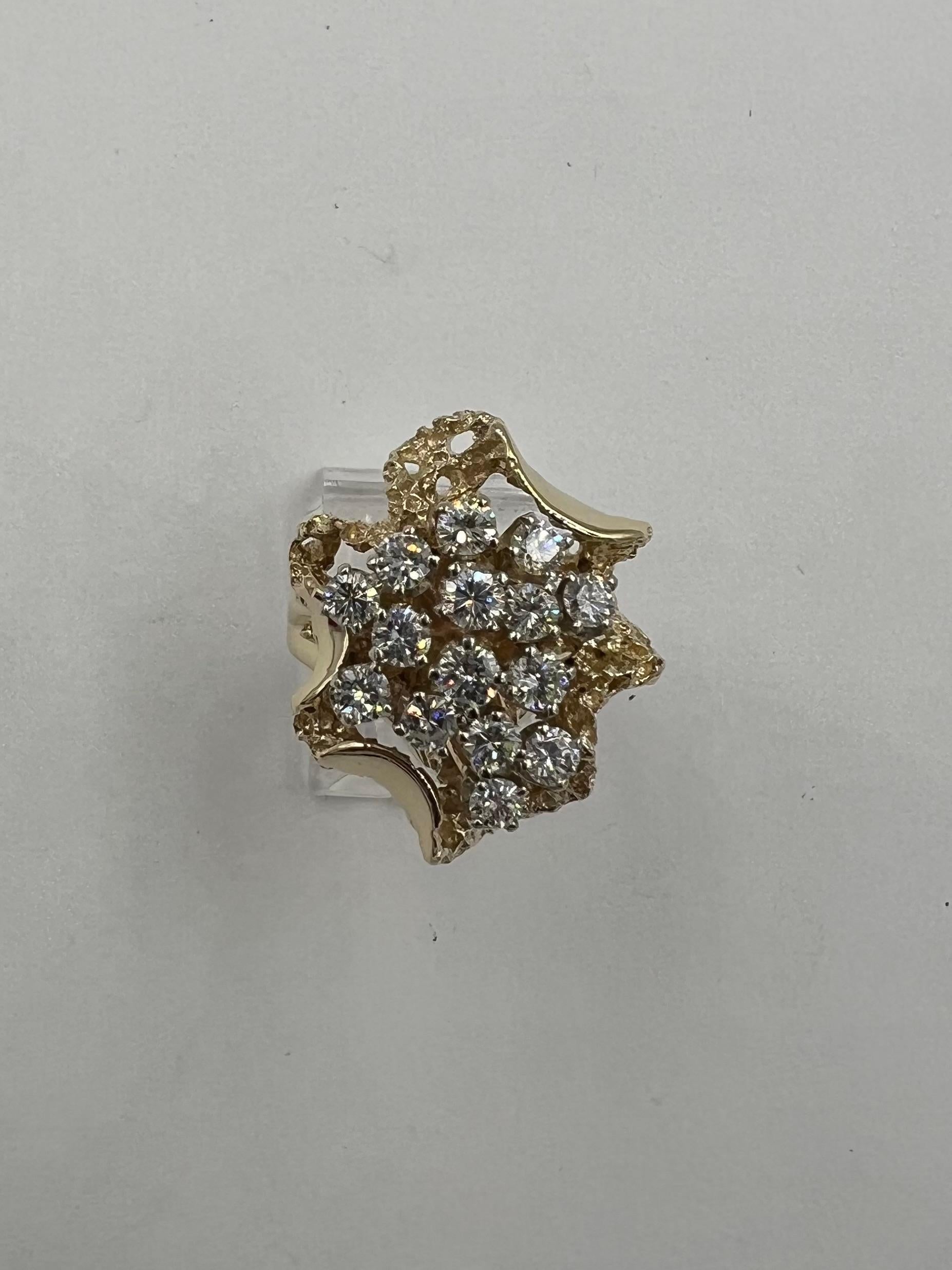 Women's 1970s Diamond Cluster Yellow Gold Ring For Sale