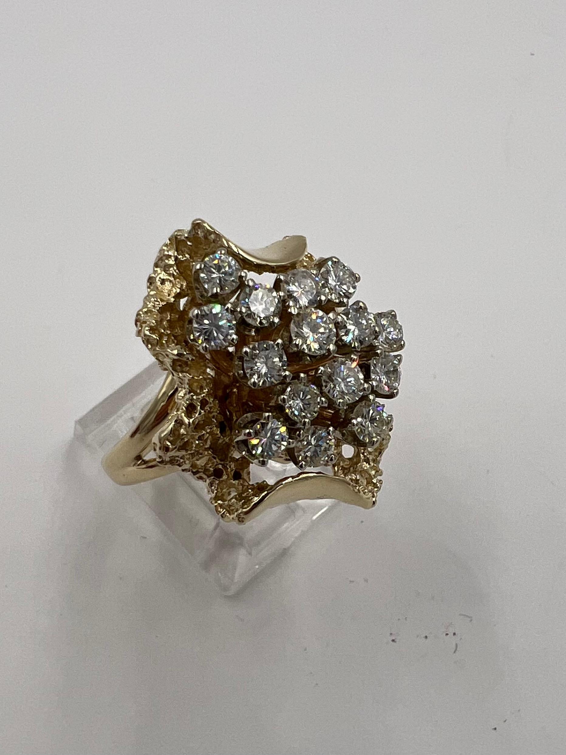 1970s Diamond Cluster Yellow Gold Ring For Sale 1