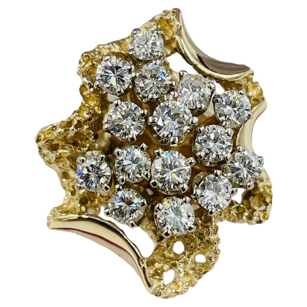 1970s Diamond Cluster Yellow Gold Ring