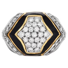 Declaración de cúpula de oro de 18 quilates con esmalte de diamantes de los años 70  Anillo de cóctel