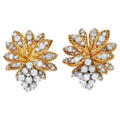 1970s Diamond Floral 18K Yellow Gold Statement Earrings
