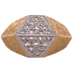 1970s Diamond Geometric 14 Karat Satin Finish Yellow Gold Ring