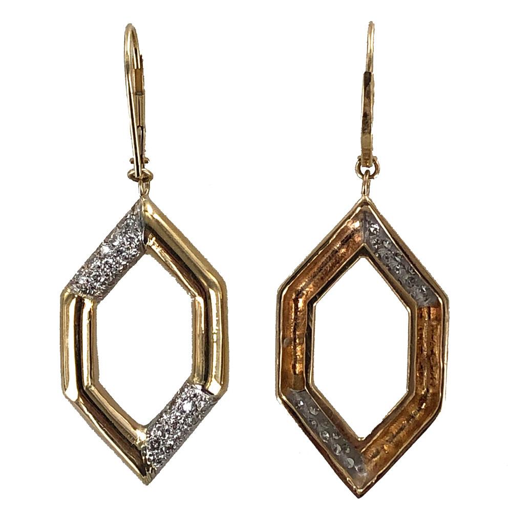 Contemporary 1970s Diamond Geometric 18 Karat Yellow Gold Dangle Earrings