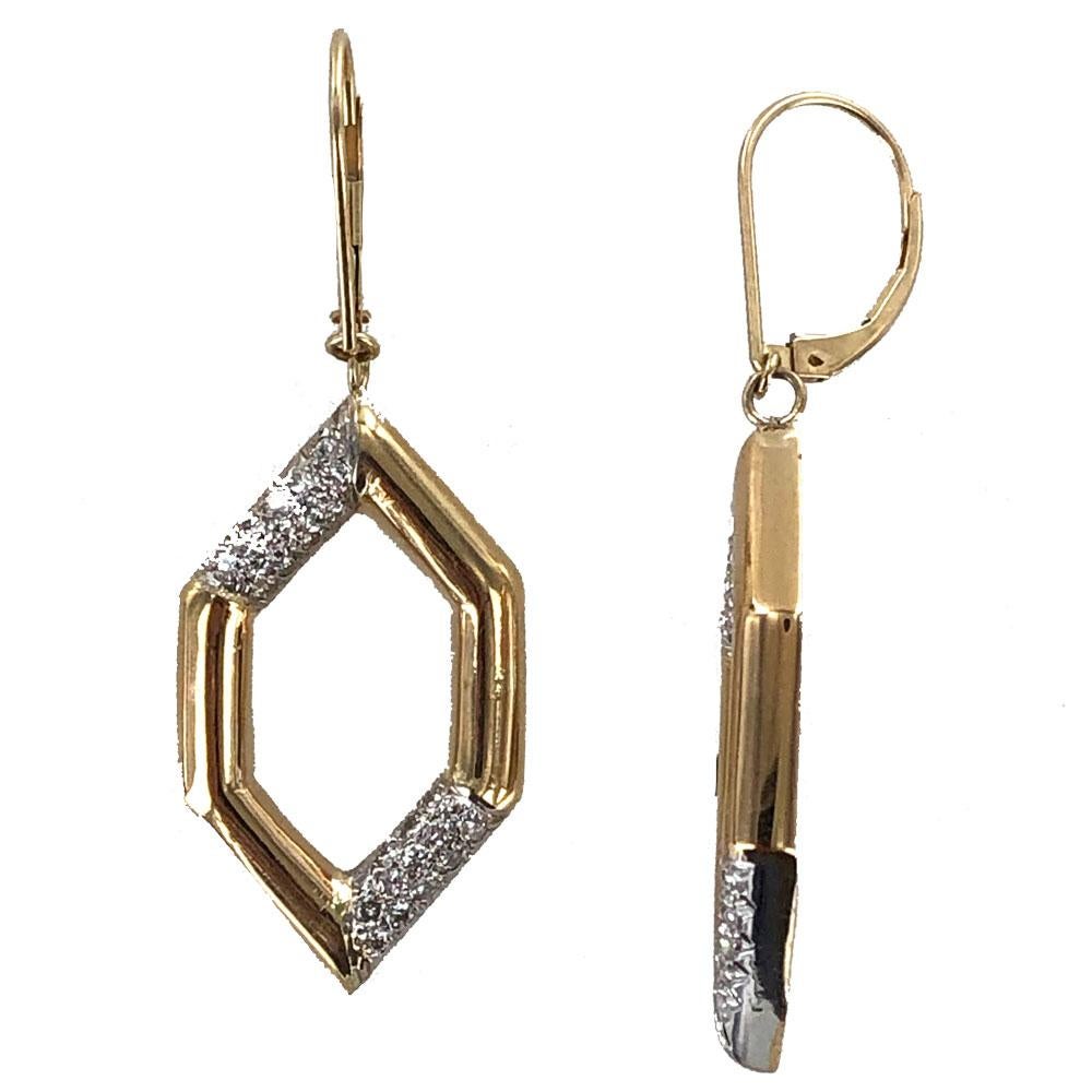 Round Cut 1970s Diamond Geometric 18 Karat Yellow Gold Dangle Earrings
