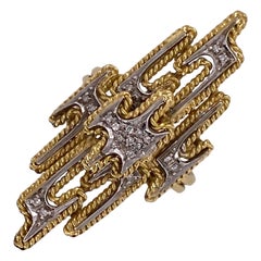 1970s Diamond Geometric Elongated 18 Karat Two-Tone Gold Vintage Ring