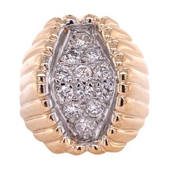 1970
s Diamond Geometric Ribbed Yellow Gold Vintage Ring