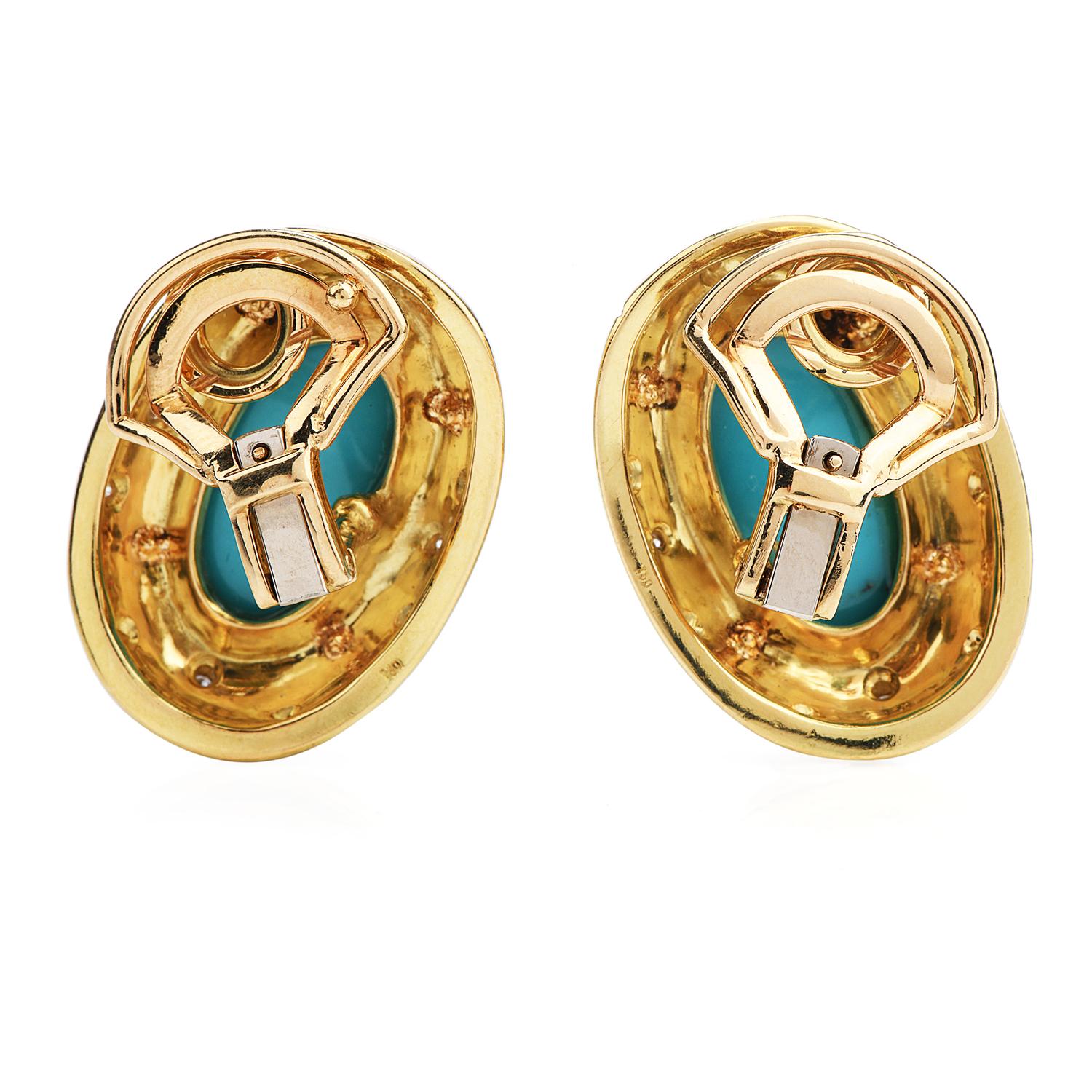 turquoise and diamond earrings gold