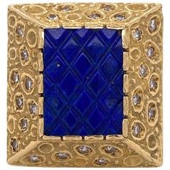 1970s Diamond Lapis Lazuli 18 Karat Yellow Gold Vintage Cocktail Ring