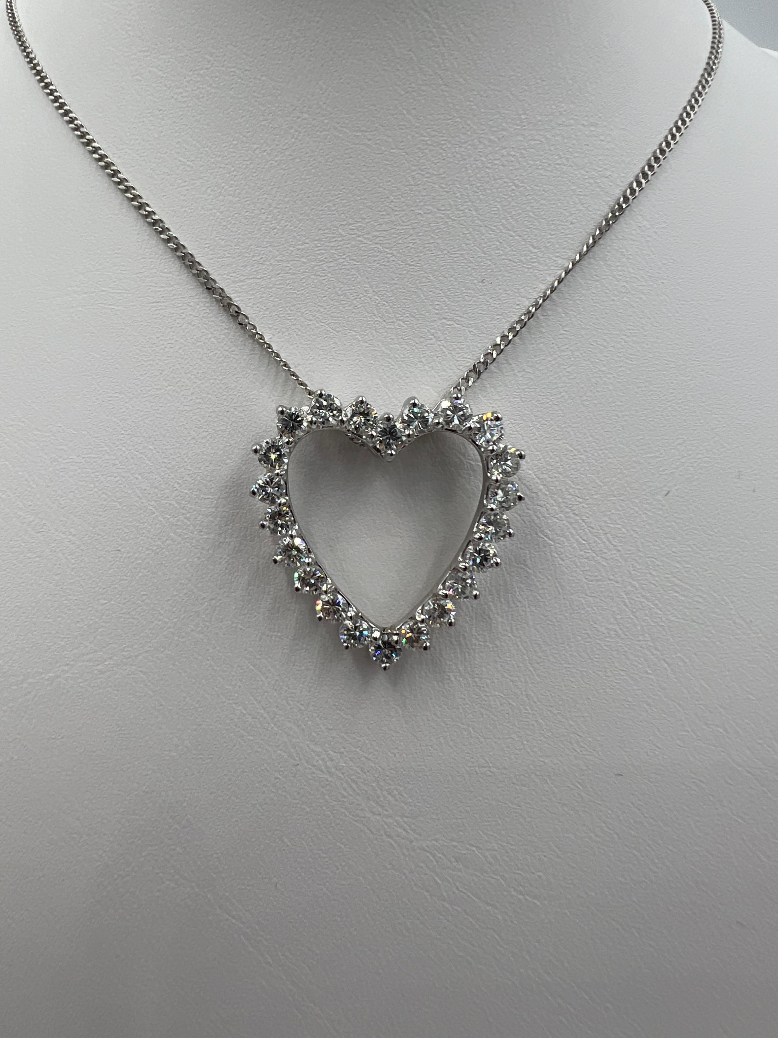 Modern 1970s Diamond Open Heart White Gold Pendant Necklace For Sale