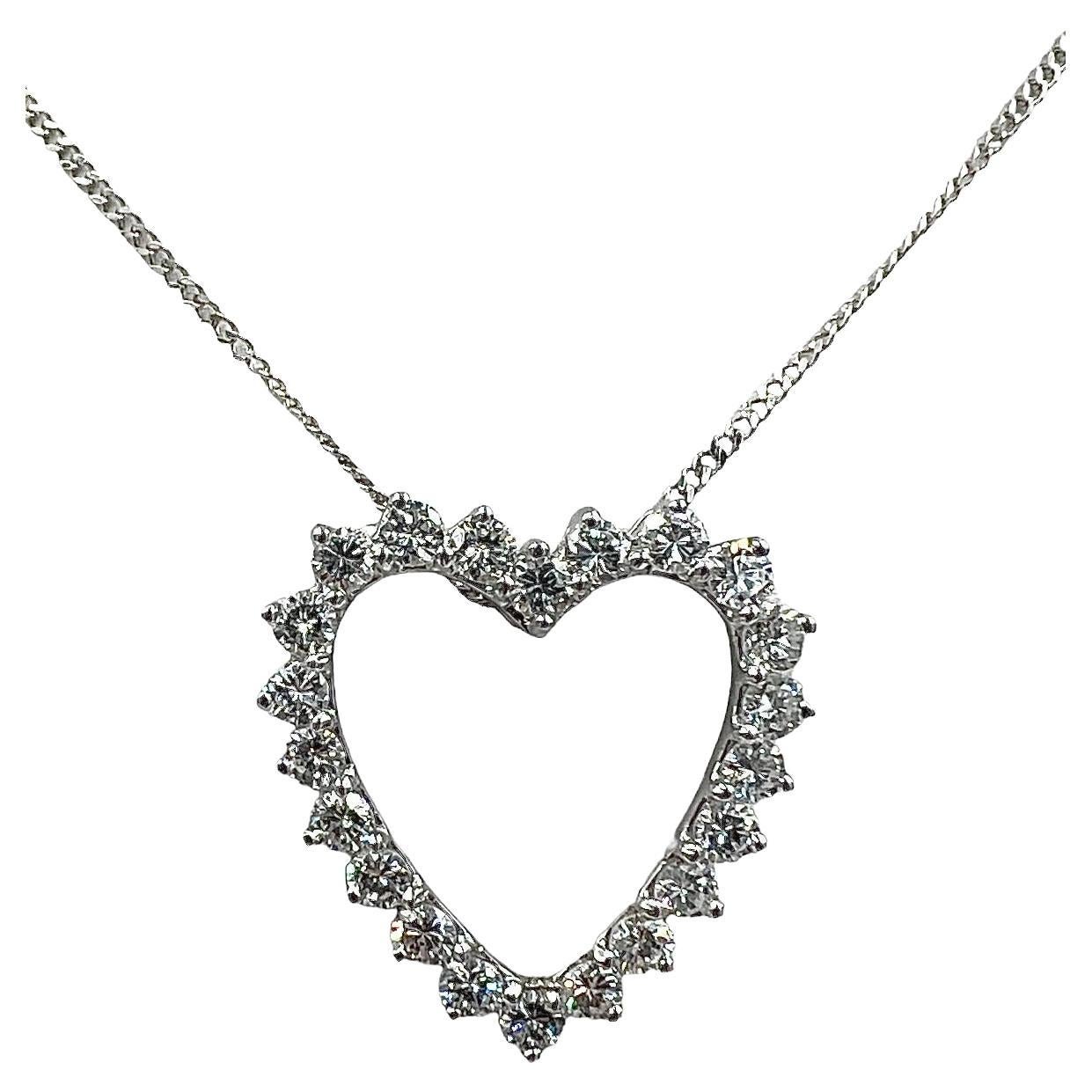 1970s Diamond Open Heart White Gold Pendant Necklace For Sale