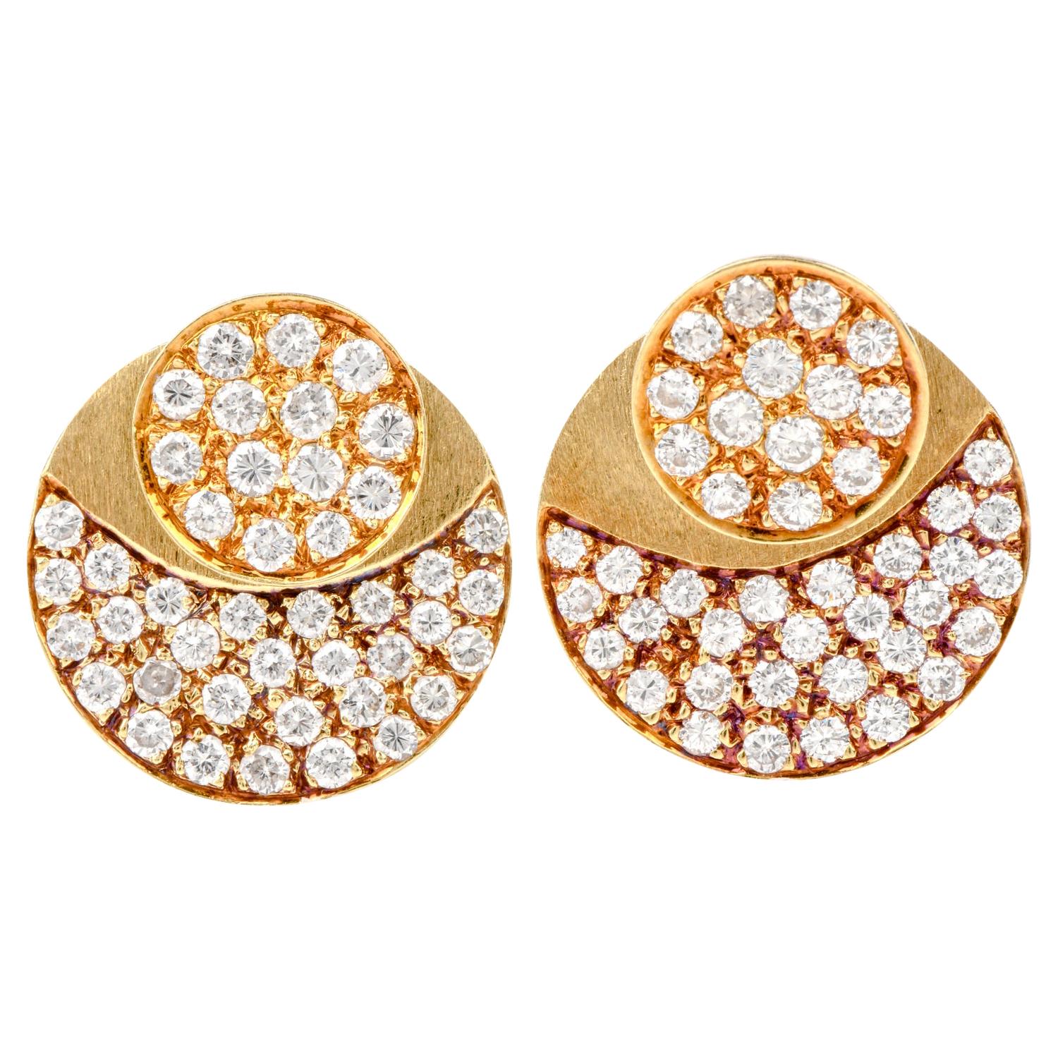 1970s Diamond Orbital Shaped 18 Karat Yellow Gold Jacket Stud Earrings