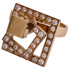 Vintage 1970s Diamond Spinner Ring 14 Karat Yellow Gold Signed Tuefel
