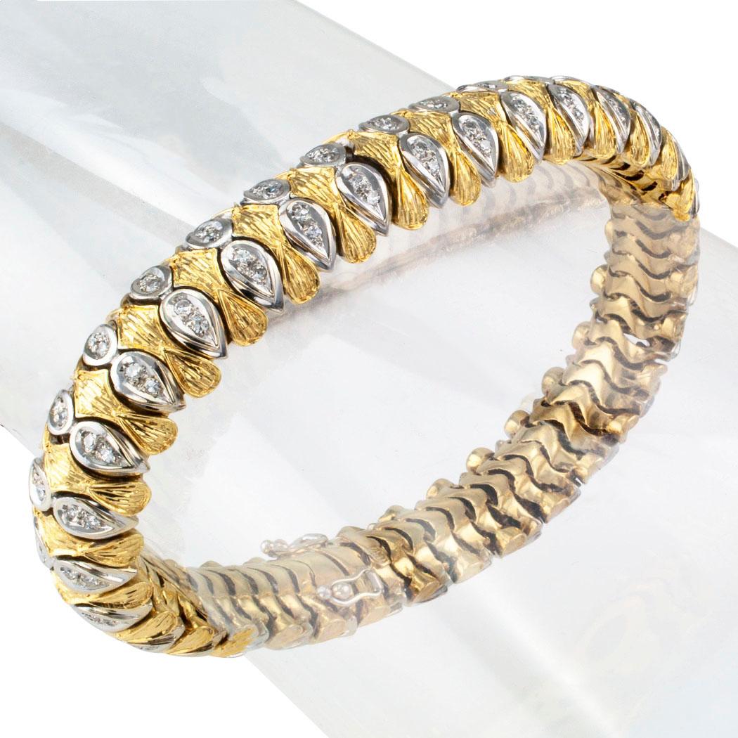 Modern 1970s Diamond Two-Tone Gold Bracelet