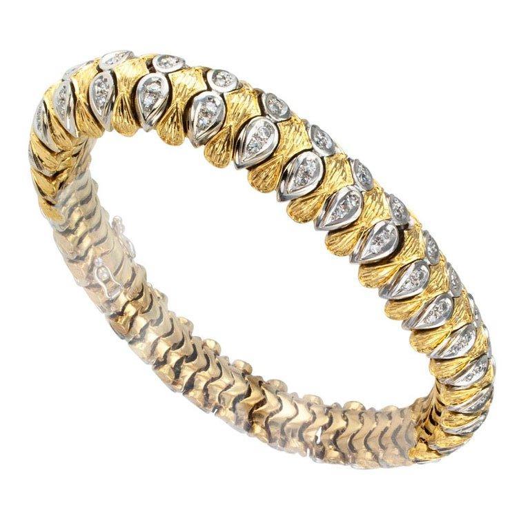 1970s Diamond Two-Tone Gold Bracelet In Excellent Condition In Los Angeles, CA