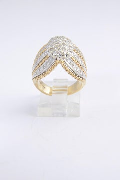 1970s Diamond White and Twisted Yellow Gold Dome Ring