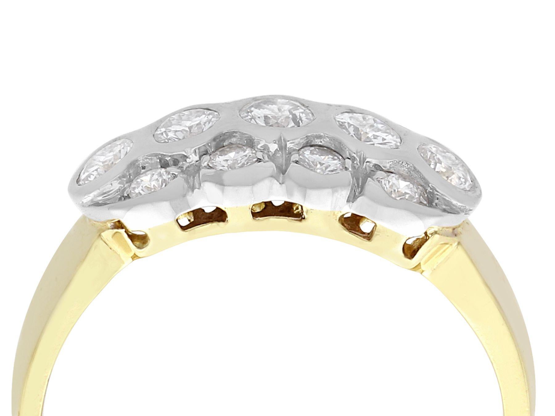 A fine and impressive vintage 0.60 carat diamond and 14 karat yellow gold, 14 karat white gold set cocktail ring; part of our diverse diamond jewelry and estate jewelry collections

This fine and impressive 1970s diamond ring has been crafted in 14k